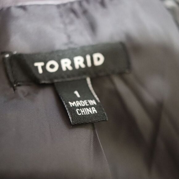 Torrid Gray Faux Leather Moto Jacket Grunge Lace-Up Fur Collar 1X - Picture 15 of 16